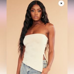 PLT Stone Contour Slinky Bandeau Asymmetric Split Hem Longline Top